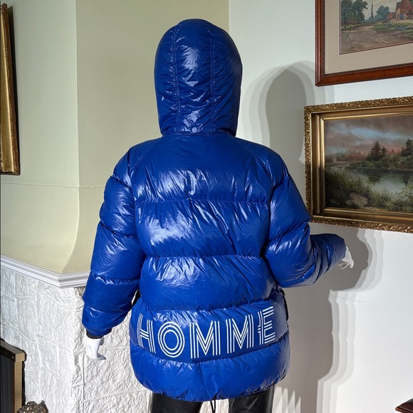 HOMME+ Vancouver Blue Down Puffer Jacket — Detachable Hood, Zip & Snap Front - Picture 5 of 11